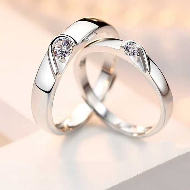  wangk Anillos románticos ajustables para parejas, 2  unidades/PAR, sortijas de Plata 925 para parejas, boda, corazón, Mujer,  Hombre, anillo de Diamante 33 : Todo lo demás