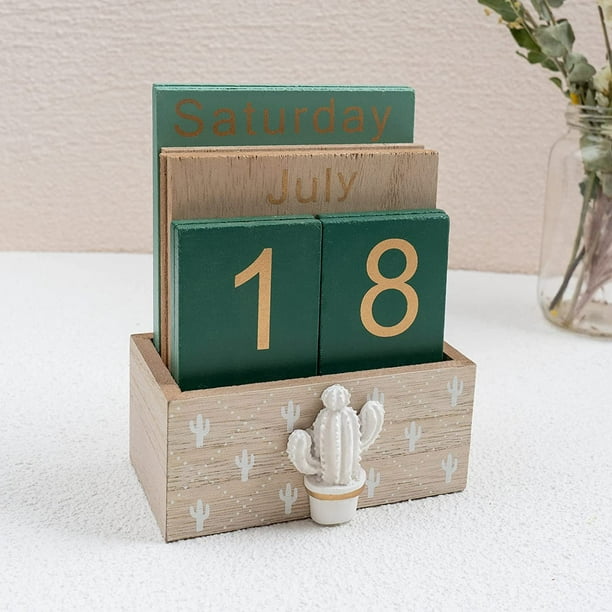 Calendario perpetuo, calendario de madera para oficina en casa, calendario  de escritorio, reutilizable, retro, perpetuo, hermoso calendario de