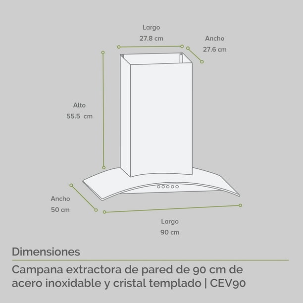 Campana Extractora De Pared Acero Vidrio Templado Blanco 90 Cm