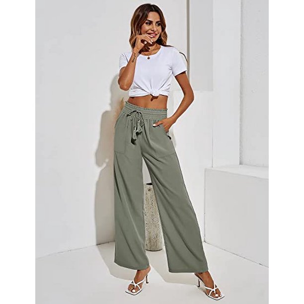 Pantalones de lino de algodón para mujer, pantalones casuales con cordón,  cintura elástica, pantalones de playa con bolsillos XL ER