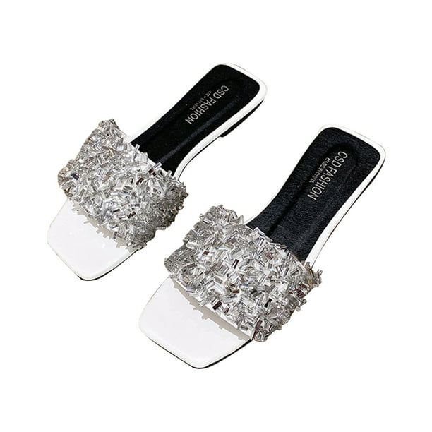 Sandalias de lentejuelas de moda para mujer, zapatillas de tacón plano verano, zapatos Wmkox8yii ytu965 | Walmart en