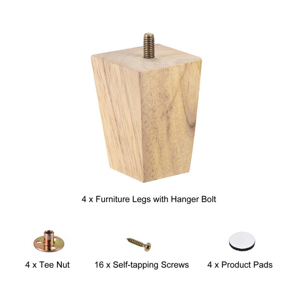 Muebles Patas, 4 Pulgadas(100mm) Juego de 4 Cuadrados Sólido Madera Sofá  Patas Silla Mesa Patas Sofá Soporte Repuesto Piezas, con Accesorios, Marrón  Unique Bargains patas de los muebles