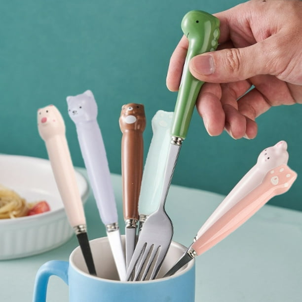 Juego de utensilios para niños de 2 piezas con estuche, juego de tenedor y  cuchara para niños