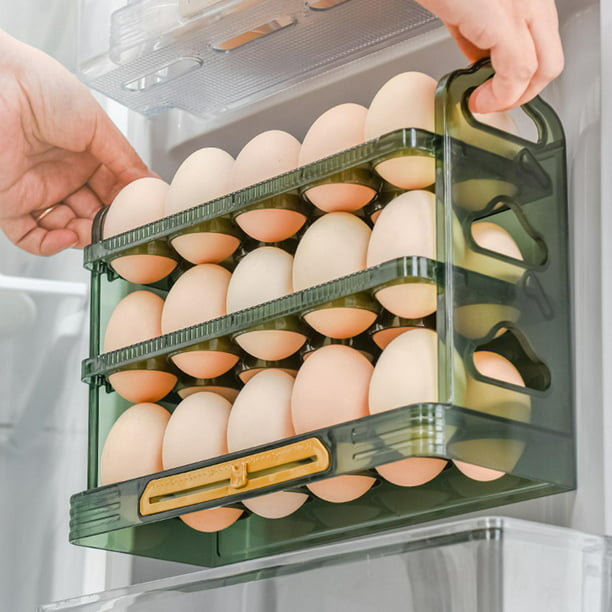 Nevera de cocina Contenedor de huevos Organizador de huevos con tapa de 3  capas de limpiar Material duradero Ahorro de espacio liviano Botón perfecl  Titular de huevo