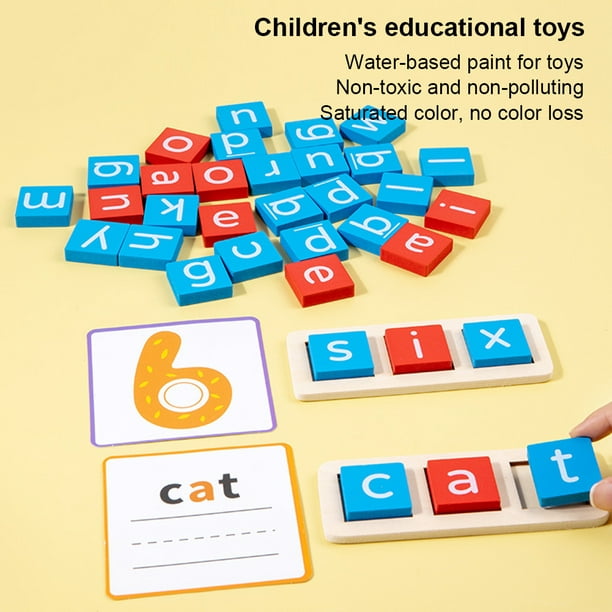 Juguetes educativos de madera para niños de 3, 4, 5, 6 años de edad,  tarjetas flash de palabras y números CVC, juegos de ortografía del alfabeto  y
