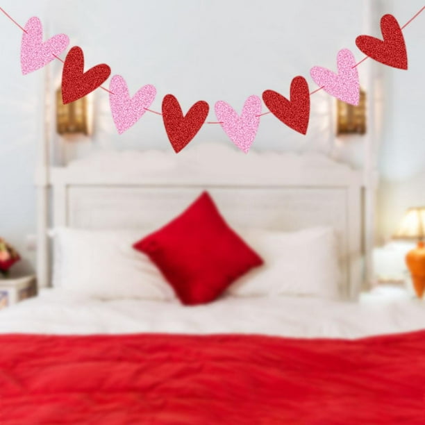 Guirnalda de Corazones para Decoración Valentín, Color Rojo, Rosa, Pancarta  de Corazón para Decoración Valentín, Guirnalda de 2 piezas Sunnimix Banners  de corazón