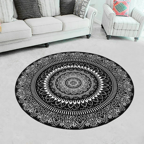 Jucoan Alfombra redonda de algodón de 4 pies, elegante alfombra decorativa  de mandala circular con borlas, lavable para interiores, sala de estar