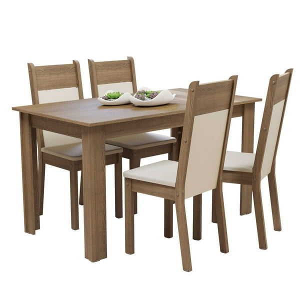 Conjunto Comedor Madesa Luana Mesa Tapa Madera con 4 Sillas Marrón