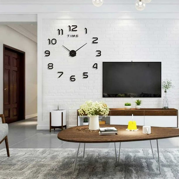Gran reloj de pared DIY sin marco 3D espejo reloj de pared para sala de  estar hogar oficina decoración pegatinas