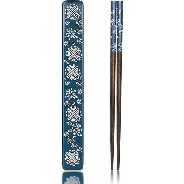 Palillos japoneses reutilizables de madera natural 1 par con estuche  portátil y apto para lavavajillas (azul) - Longziming JAMW Sencillez