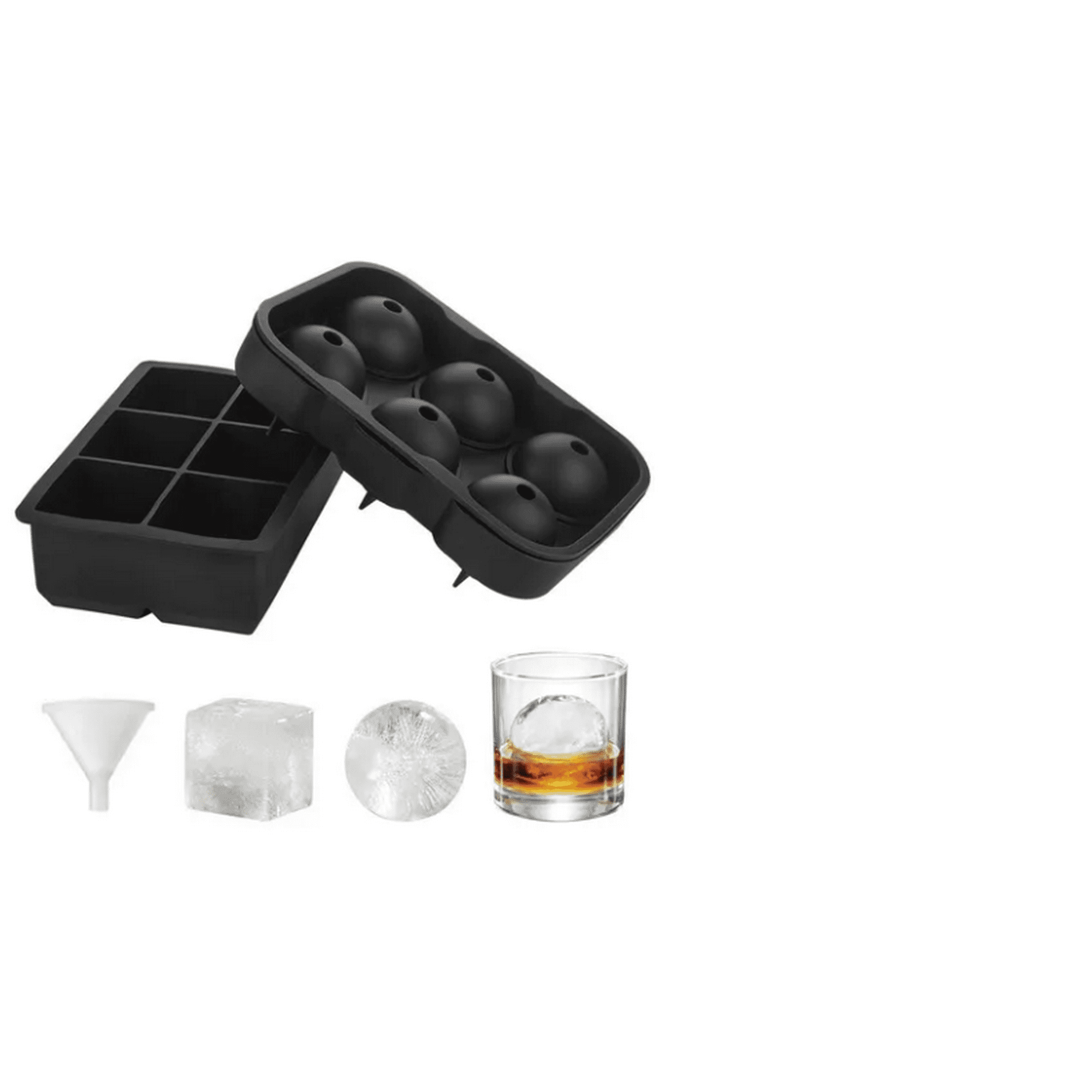 Molde Para Hielo Esferas Y Cubos Grandes 2 Piezas Negro