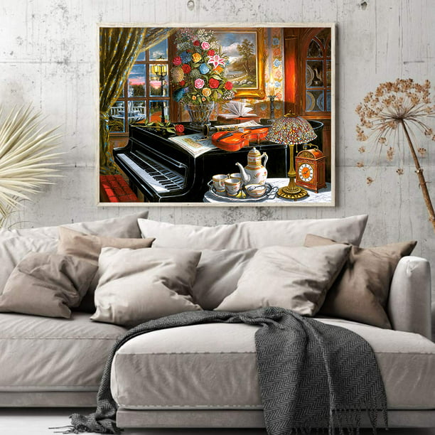 Cuadros Decorativos DIY pintura por número Kit Piano flores paisaje sin  marco para decoración del hogar Ndcxsfigh Nuevos Originales