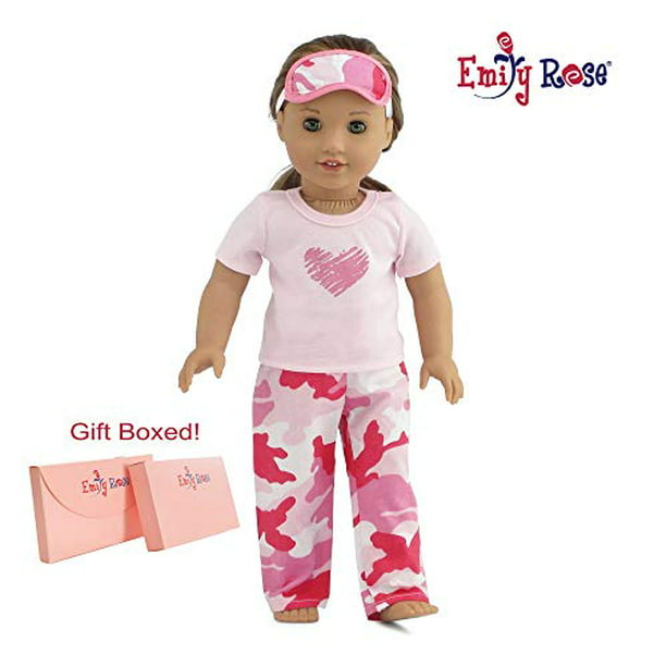 Emily Rose ropa de muñeca de 18 pulgadas para americanas de 18 niñas | Pijama Camo Heart 18 con osito de peluche | Ropa para muñecas 18 Muñecas de 18 "