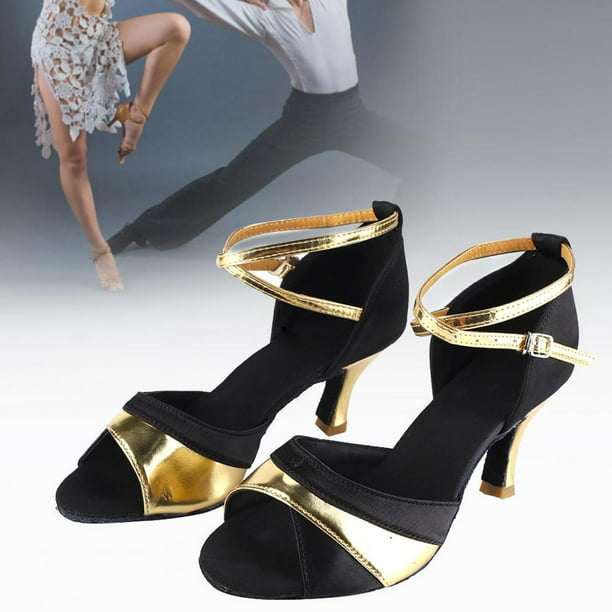 Zapatos de baile 1 75cm Zapatos latinos de satén negro + dorado entrenamiento para Higoodz Otros | Bodega Aurrera en línea
