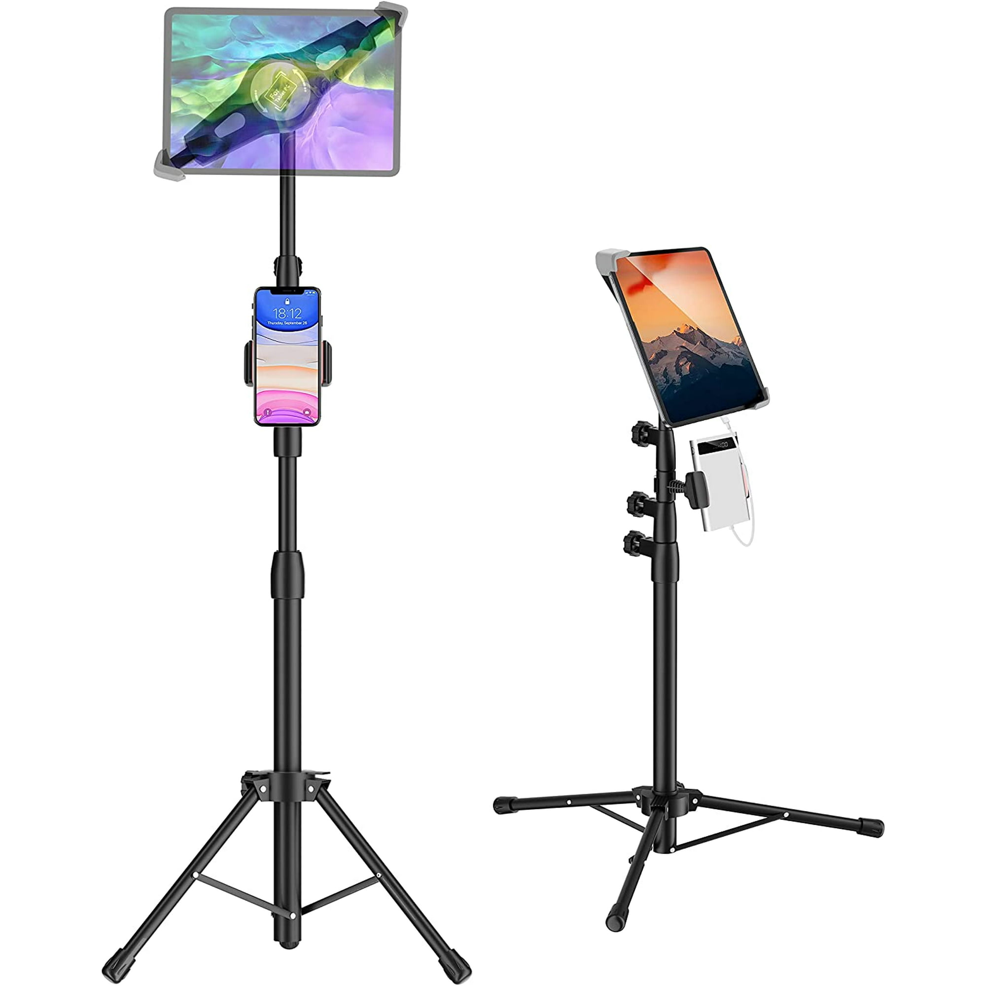 Soporte para iPad de piso, trípode para iPad con soporte para teléfono  celular con altura ajustable para tableta con rotación de 360° para iPad  Pro