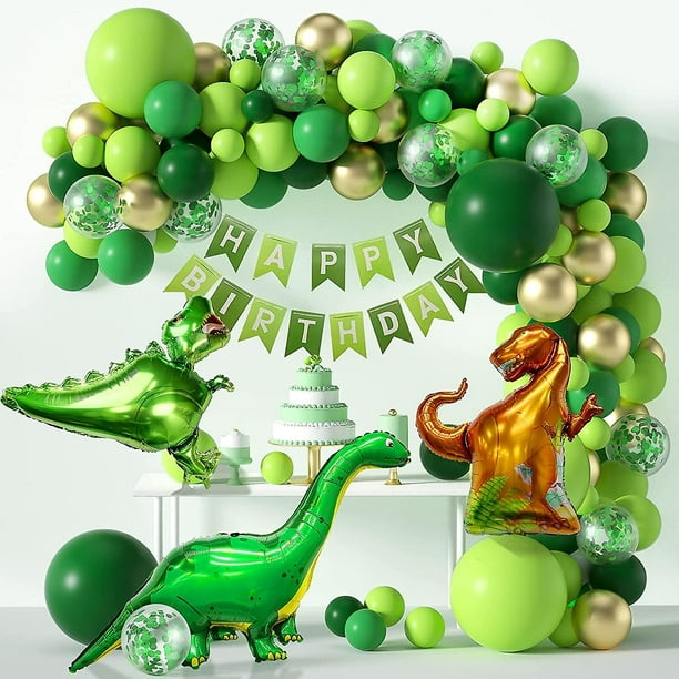 Kit de guirnalda de globos de dinosaurio, retro, azul, verde, naranja,  beige, decoraciones de cumpleaños de dinosaurios con globos de aluminio de