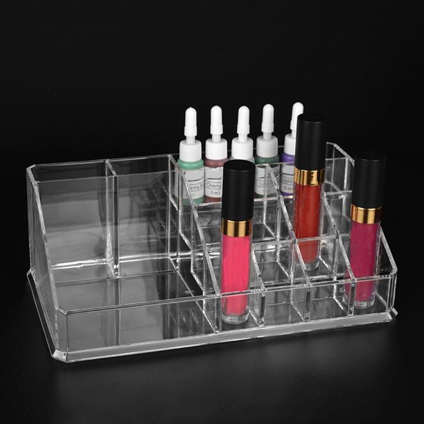 Organizador de cosméticos y maquillaje transparente. Para labiales en  barra, pinceles, frascos y más. Soporte transparente para estantes.