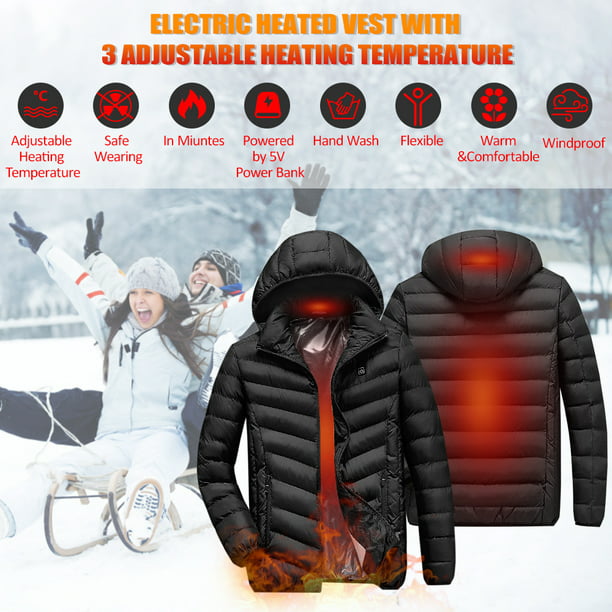  Chaquetas térmicas para hombres, ropa de calefacción eléctrica  de carcasa suave para invierno al aire libre con capucha para cazar, Negro  - : Ropa, Zapatos y Joyería