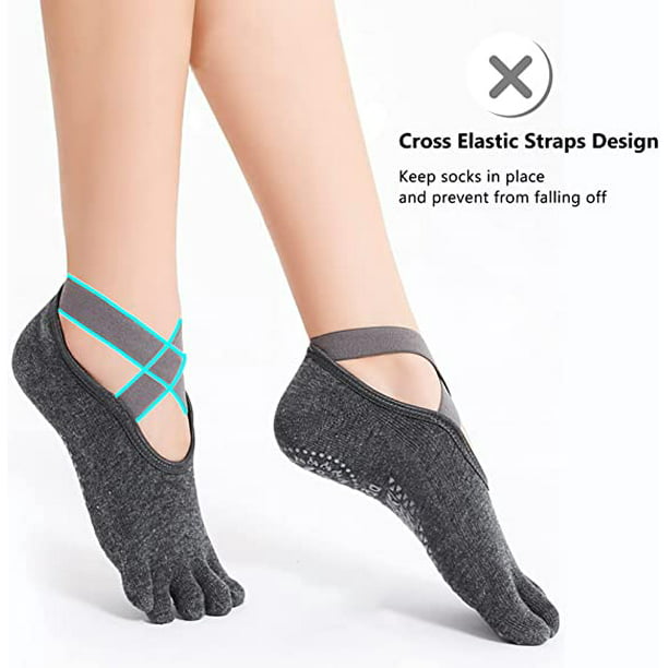 Tatibana 2 pares de calcetines de yoga antideslizantes con dedos para  mujer, calcetines de yoga para mujer con agarres, calcetines  antideslizantes de