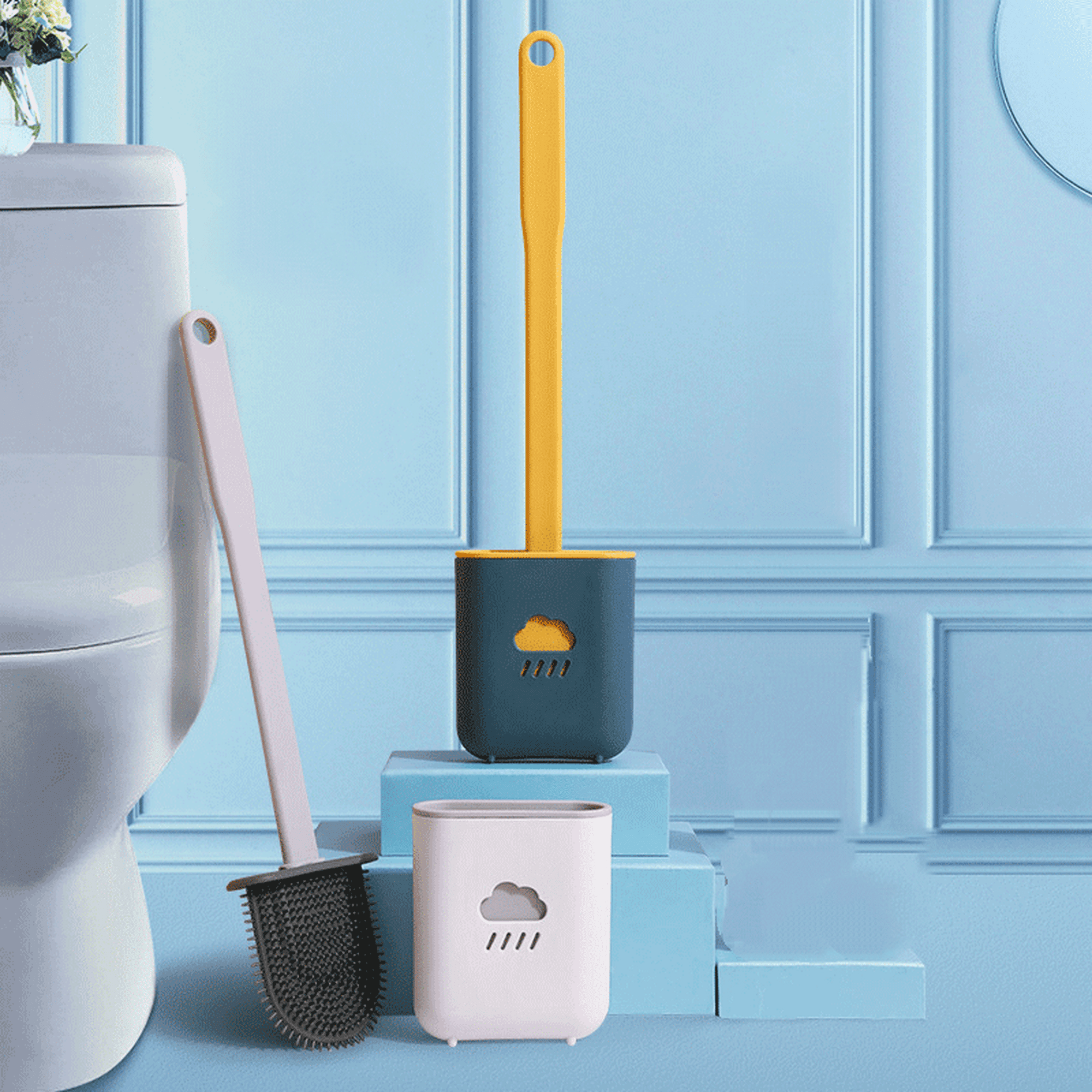 SANIMAID Seúl, Blanco. Higiene Máxima. Ganador Del Premio. Escobilla De Baño Antibacteriana. Sin Goteo. Diseño Danés. Mango Largo Ergonómico. Sostenible