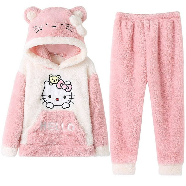 Pijamas de Kitty para niños y niñas, ropa de casa de felpa de franela gruesa, conjunto con cap Deng Xun | Walmart