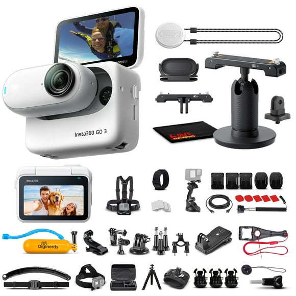 insta360 go3 64gb action and sports vlogging camera flip touchscreen portable wearable and mount anywhere webcam live streaming stabilization bundle with insta 360 go 3 50 pc accessory kit