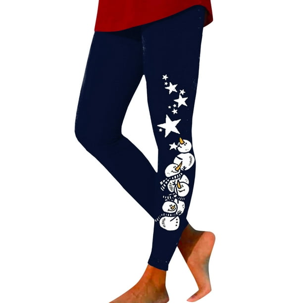 Gibobby pantalones de vestir mujer Leggings deportivos estampados navideños  de moda informal para mujer Leggings de moda (Azul marino, L)