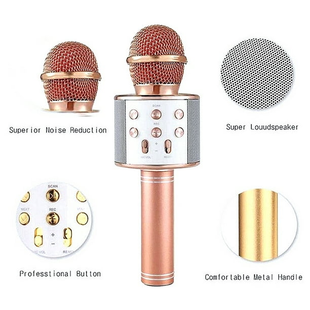 Altavoz con altavoz de micrófono, altavoz de karaoke para el  hogar KTV con micrófono con dos amplificadores de micrófono (dorado) :  Instrumentos Musicales