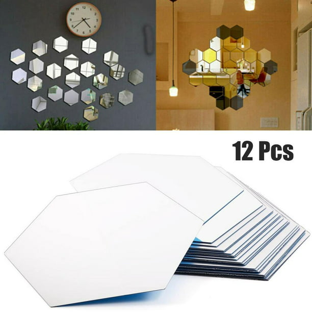 12 Espejos Para Pared Pegatina Hexagonal 3d Decoración Hogar