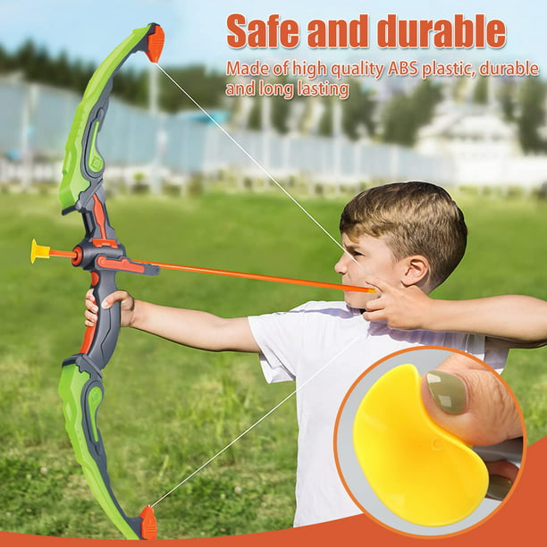  Arco y flecha para niños – Juego de tiro con arco y flecha para  niños con luz verde con máscara, 6 flechas de ventosa, objetivo, carcaj de  3 cinturones, juguetes para