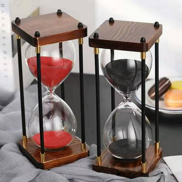 Temporizador de reloj de arena grande de 60 minutos, cristal de arena  decorativo de madera, color negro