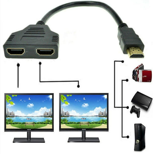 Divisor HDMI - Cable adaptador divisor HDMI Divisor HDMI macho a HDMI dual  hembra 1 a 2 vías BANYUO Hogar