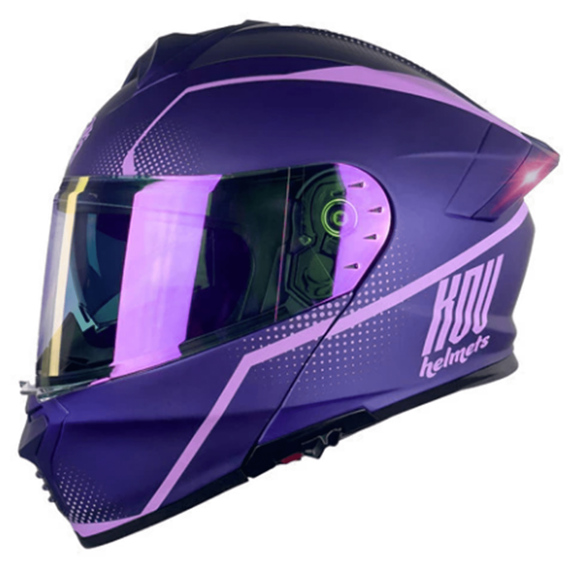Casco abatible de moto kov thunder waves morado con luz led