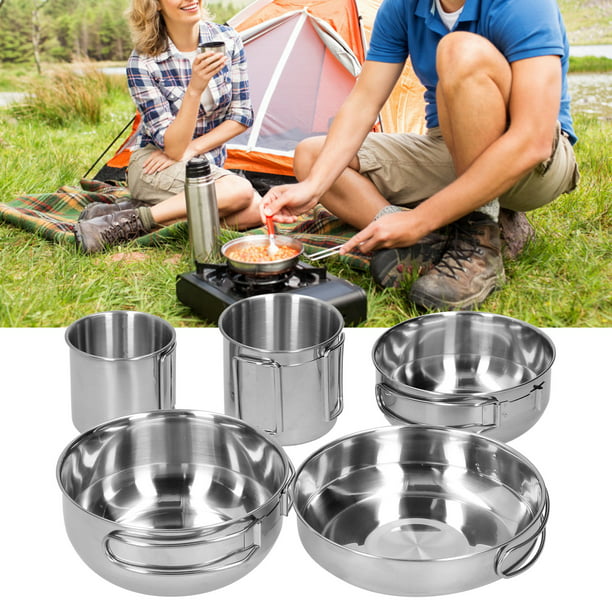 Utensilios de cocina, 6 piezas/juego de vajilla, olla portátil de acero  inoxidable, sartenes para al aire libre, camping, picnic