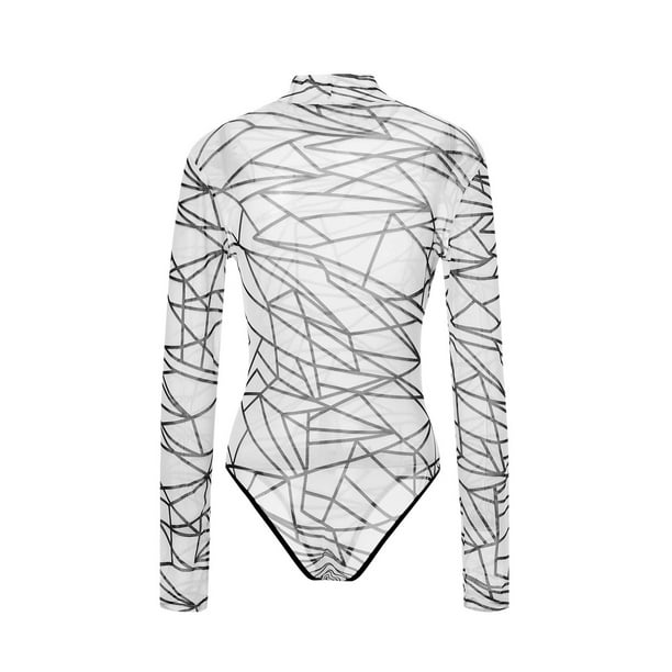 VISgogo Body transparente para mujer, estampado geométrico, cuello