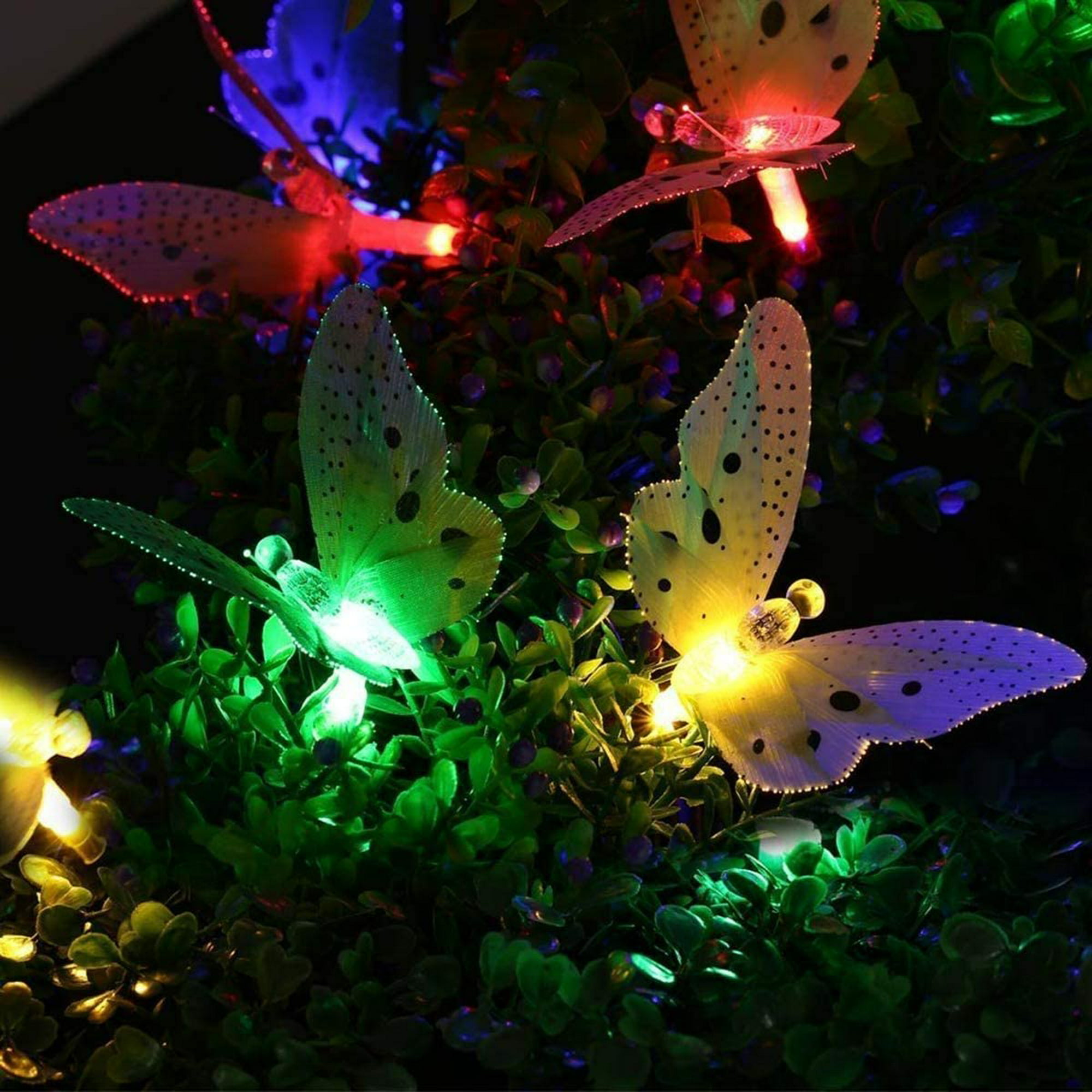 Luces Solares Colores Diseño Mariposa RGB 20 LED Decoración Navidad