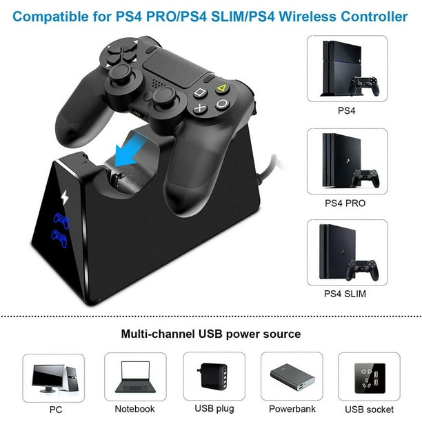 Base de acoplamiento con cargador de carga USB dual para Playstation 4 PS4  / PS4 Pro / PS4 Slim Controller