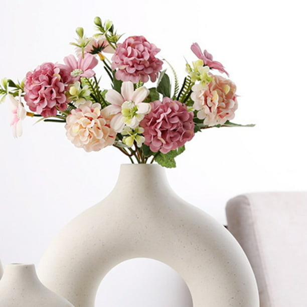 Jarrones De Flores Maceta de cerámica hueca para mesa central, jarrones  para decoración de escritorio (Beige L) Wdftyju Libre de BPA