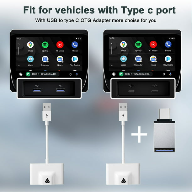 Adaptador inalámbrico CarPlay 2023 Actualización inalámbrica CarPlay Dongle  Convertir Apple Car Play con cable a inalámbrico, Plug & Play, conexión