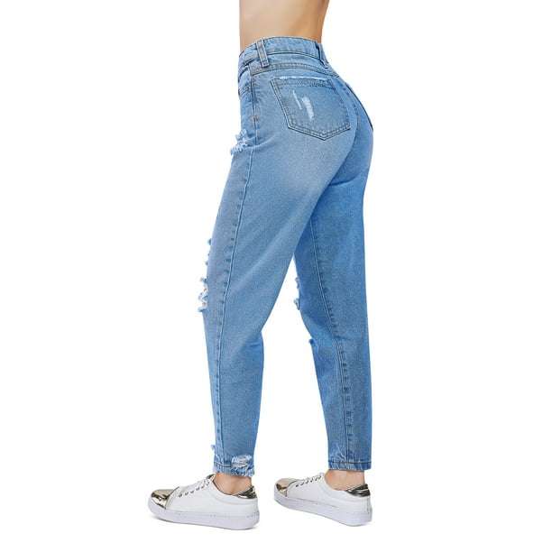 Pantalon de Mezclilla Tiro Alto Para Mujer Stretch