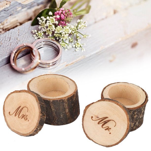 Soporte de madera para anillos 2 piezas anillo de boda retro