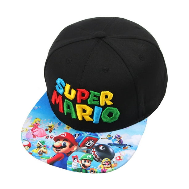 Super Mario Bros. Gorra de béisbol Bordado tridimensional Sombrero de ala  plana ajustable Rendimiento de personaje Anime Hat Black One