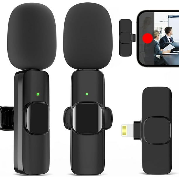 Micrófono inalámbrico dual para iPhone iPad, micrófono Lavalier inalámbrico  profesional para grabación de video, micrófono de solapa con clip para