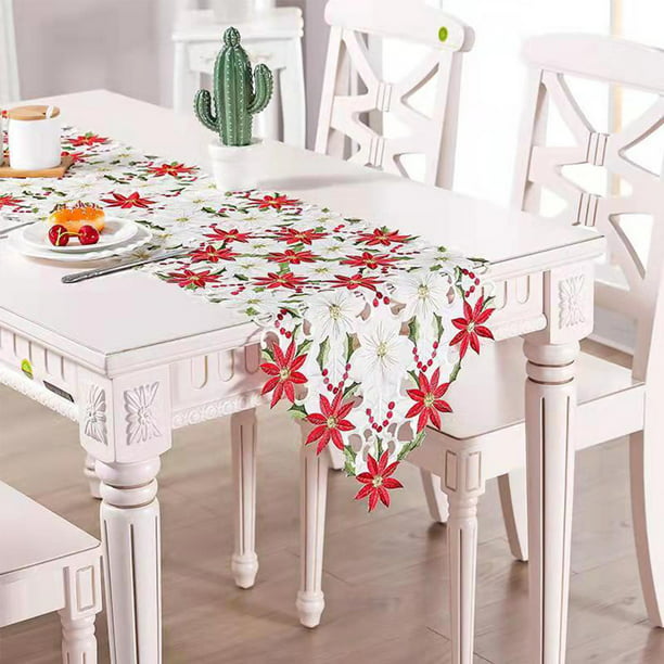 Camino de mesa bordado Navidad mesa de comedor centro de mesa decoración  Navidad hogar cocina fiesta decoración, rojo y blanco Jumpingount  HA008858-01