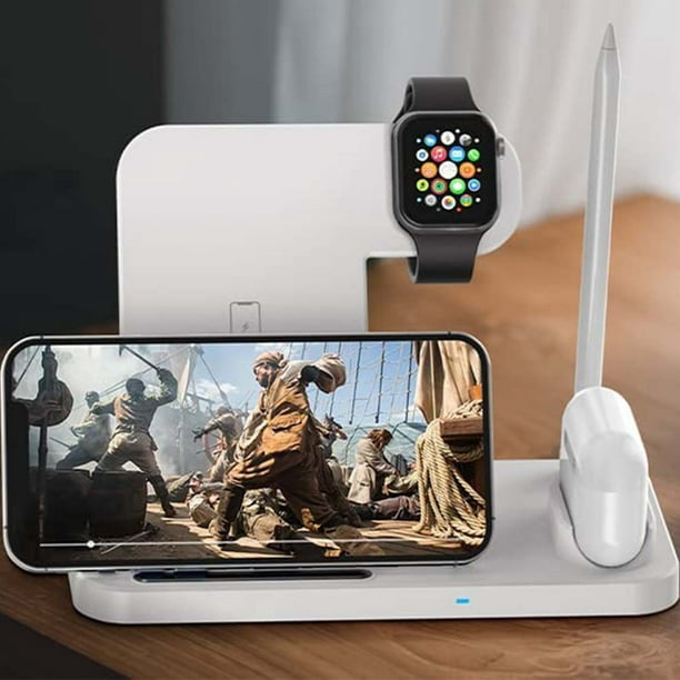 Cargador inalámbrico 4 en 1 Base de carga inalámbrica Compatible con Apple  Watch 5 y Airpods Estación de carga Soporte de carga inalámbrica rápida  para Iphone 11 1