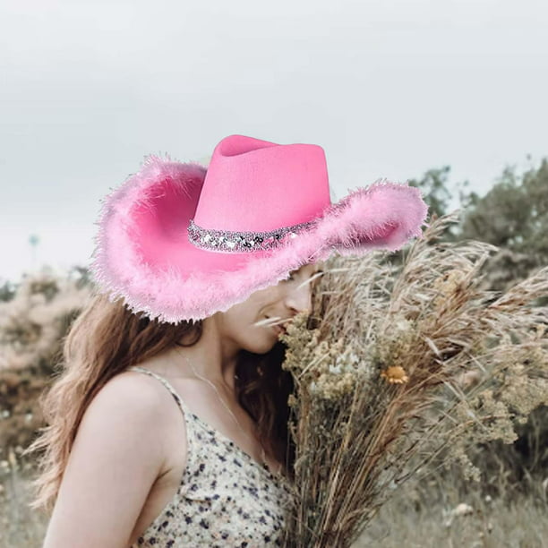 Sombrero de de estilo occidental, decorativo duradero, , elegante sombrero  de vaquero rosa para mujeres, accesorios de disfraces para Soledad Sombrero  de vaquero