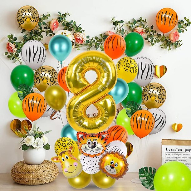 8 Piezas Globos Con Número 1 Y Diseño De Animales De Jungla, Decoraciones  Para Fiestas De Cumpleaños Temáticas De Safari, Conjunto De Globos Con  Estrellas Y Confeti Para Baby Shower