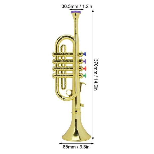 1 trompeta de plástico dorado para chico, juguete de trompeta ligero con 4  teclas de colores, juguete de música preescolar para regalo