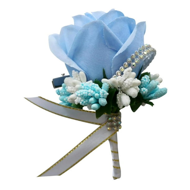 Broches para Ropa Mujer Oro Ramo de Flore Pin con Pedrería Azul