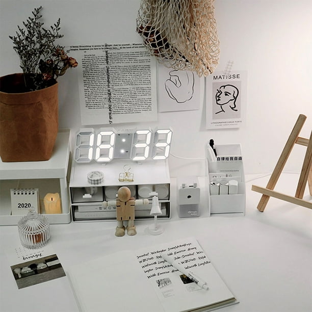  LSXLSD Reloj de pared digital LED 3D, moderno, brillante, luz  nocturna, decoración para el hogar, sala de estar, fecha, calendario,  temperatura, despertador, reloj de mesa (color negro y blanco) : Hogar